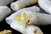 Tropical Shrimp Mango Rolls with Spicy Peanut Dip