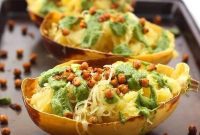 Zesty Pesto Spaghetti Squash with Fiery Crispy Chickpeas