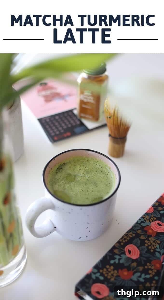 Turmeric Matcha Elixir 8 A full-size image of the Matcha Turmeric Latte, highlighting its vibrant colors and frothy texture, suitable for social sharing.