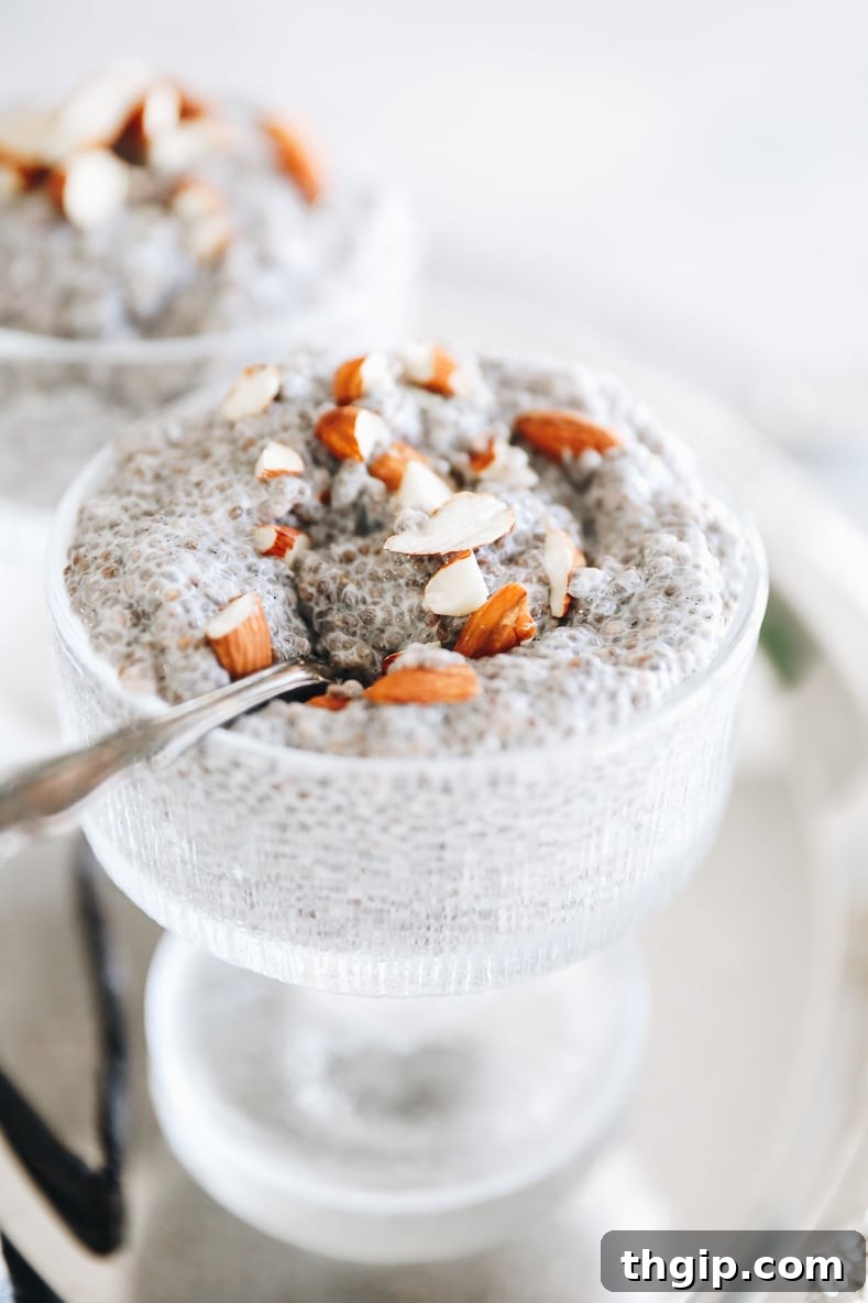 Vanilla Dream Chia Pudding 5 A mason jar filled with vanilla chia pudding, ready to be refrigerated.