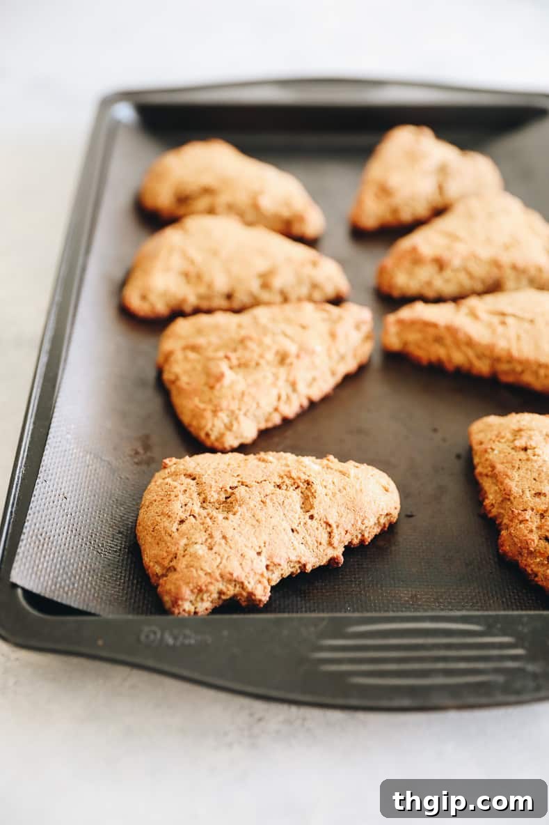 Zesty Orange Rosemary Scones 10 Scone dough sliced into 8 wedges and separated on a baking sheet.
