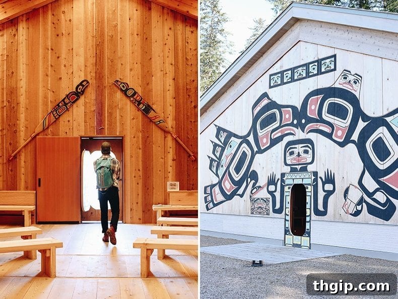 Discover Glacier Bay National Park An Alaska Travel Guide 7 Interior of the Huna Tribal House, showcasing Tlingit craftsmanship and culture.
