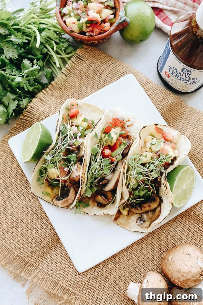 Mushroom Teriyaki Tacos - a delicious, vegetarian dinner recipe that's ready in under 30 minutes! These healthy plant-based tacos are bursting with flavor.