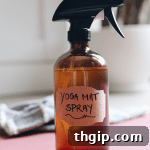 Yoga mats can be a breeding ground for bacteria so keep yours clean with this DIY Yoga Mat Spray. Made from simple and natural ingredients like witch hazel, essential oils and water, this yoga mat cleaner is a no-brainer for any yogis looking to clean their mats regularly.