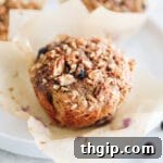 Close-up of a blueberry oatmeal muffin