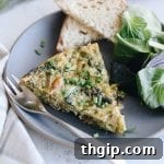 This caramelized onion broccoli and spinach frittata is a healthy breakfast option for your body and the planet.