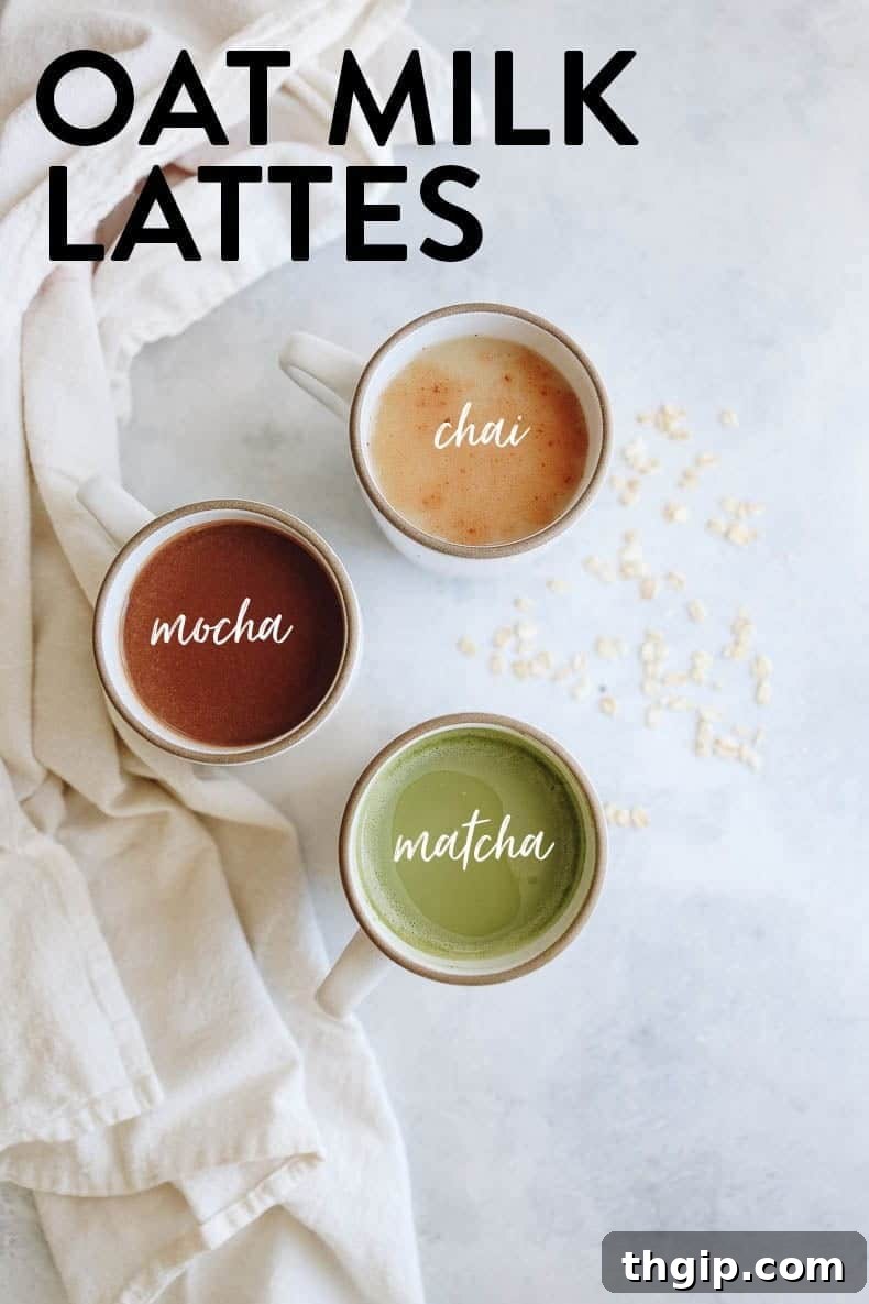 How To Make Oat Milk Lattes - 3 ways! Including matcha oat lattes, mocha oat latte and chai oat latte recipes - all vegan and gluten-free! #oatmilk #oatmilklattes