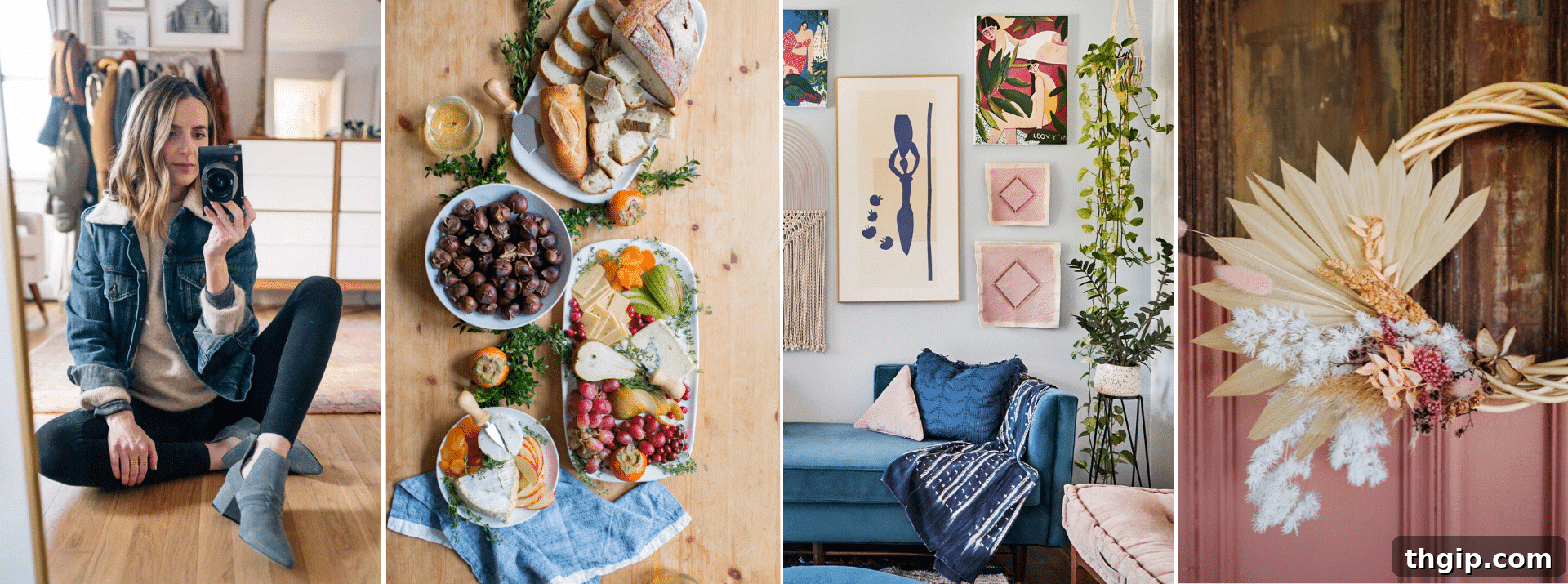 Abstract illustration with elements representing home, fashion, and personal growth, symbolizing lifestyle blogs.