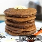 Thumbnail image of freshly cooked Paleo Mocha Almond Pancakes, ready to be served for breakfast or brunch.