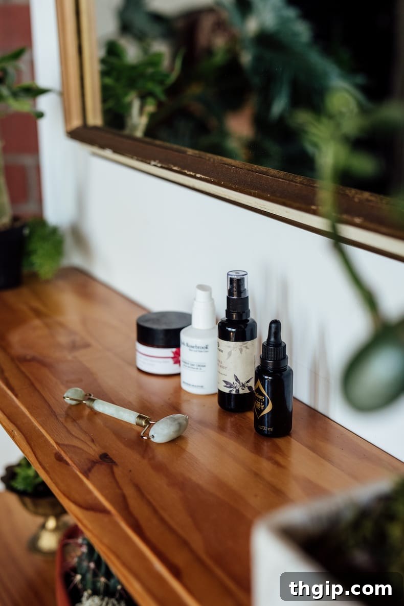 Close-up of various skincare products.