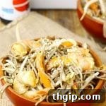 A vibrant Cold Sesame Ginger Soba Noodle Salad with Shrimp, ready to be served.