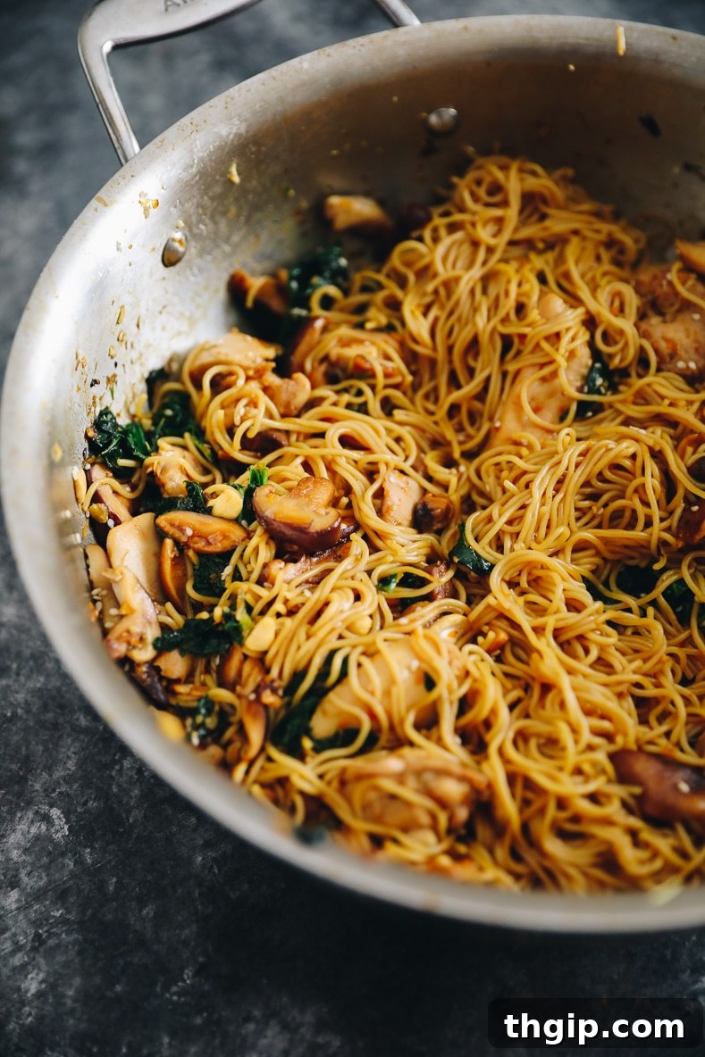 Finished Orange Sesame Noodles in a pan, ready to serve