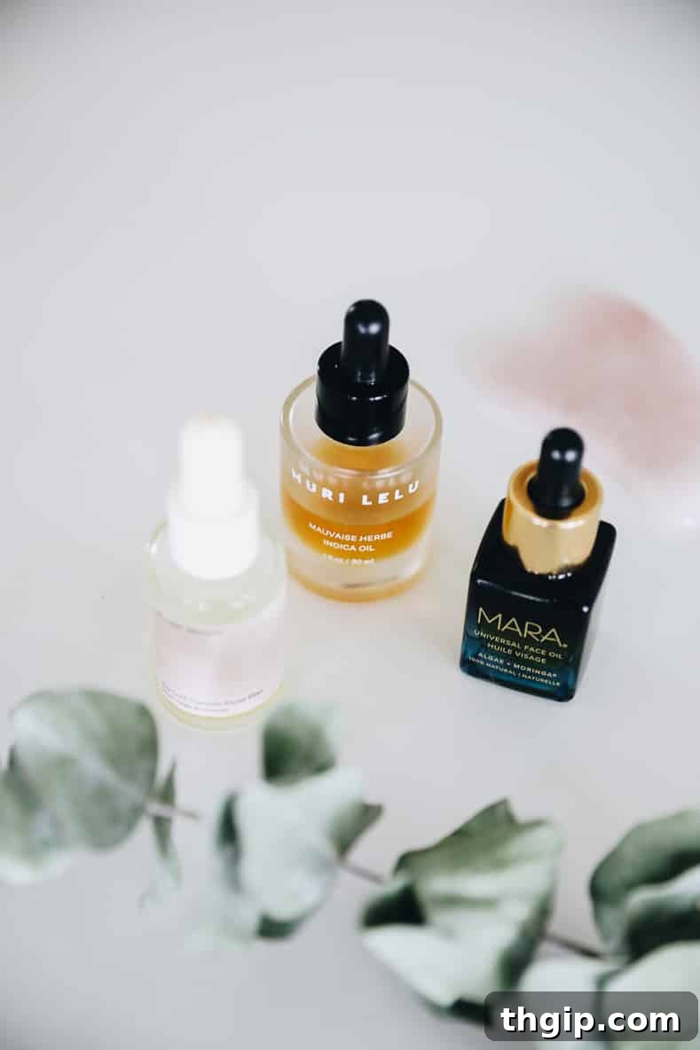 A bottle of facial oil with a dropper, signifying natural skincare and beauty