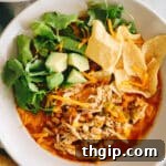 overhead of bowl of buffalo chicken chili