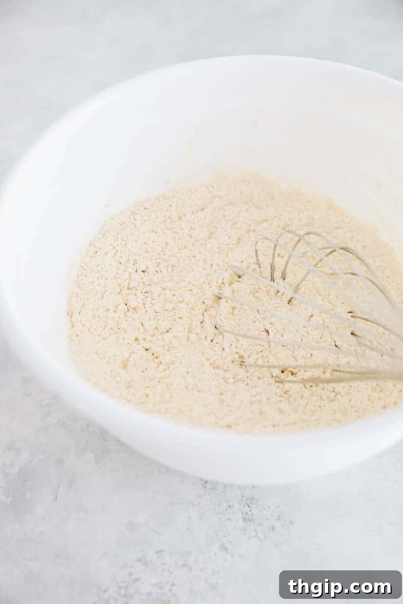 Protein Power Waffles 3 protein waffle ingredients in a bowl.
