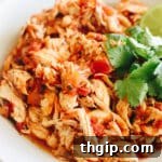 close-up of Instant Pot Salsa Chicken