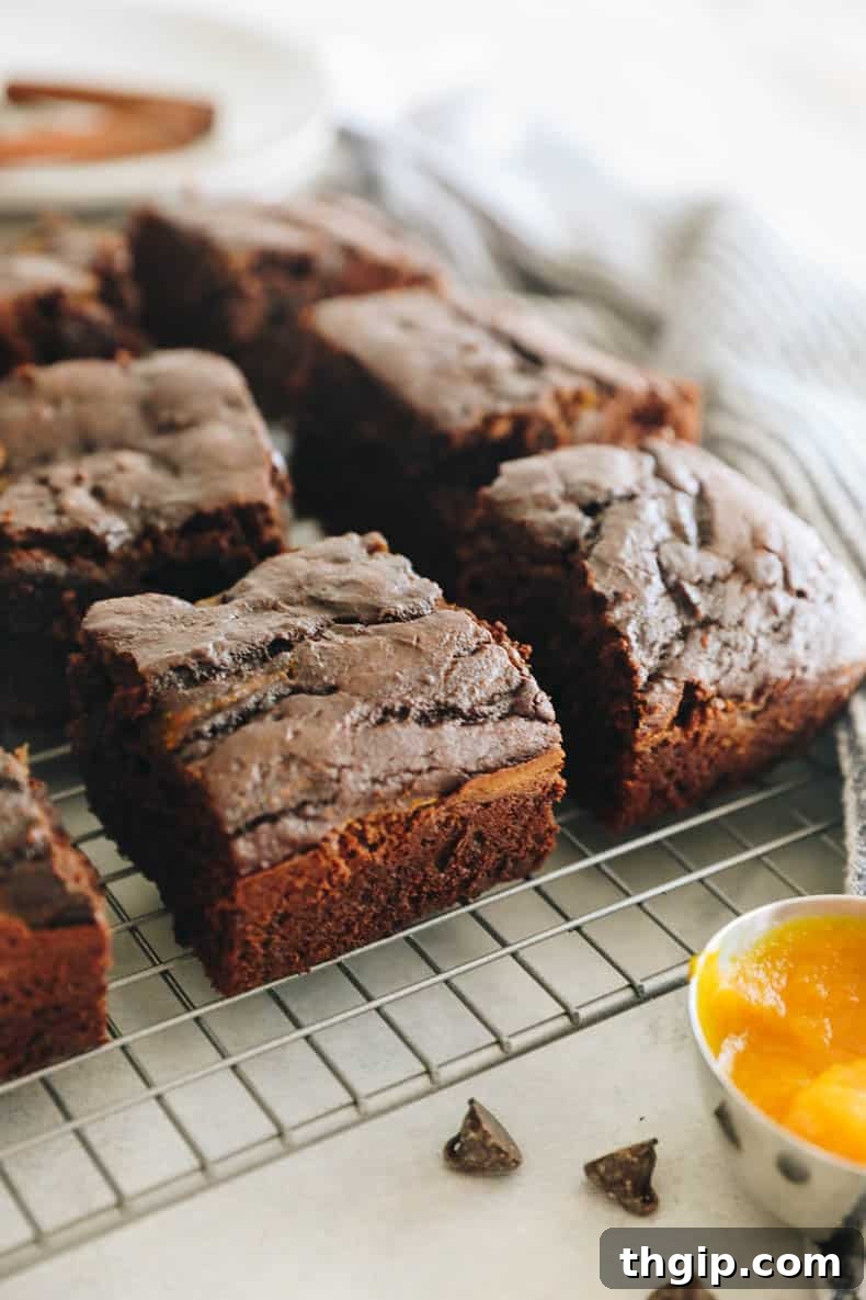 Autumn Pumpkin Brownies 2 Healthy baked pumpkin brownies cooling on a wire rack, ready to be enjoyed.