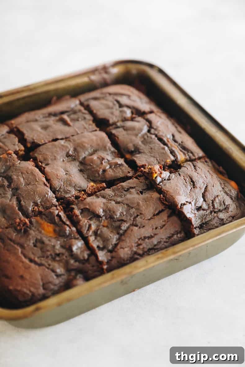 Autumn Pumpkin Brownies 6 Freshly baked and perfectly sliced pumpkin brownies, showcasing their fudgy texture.