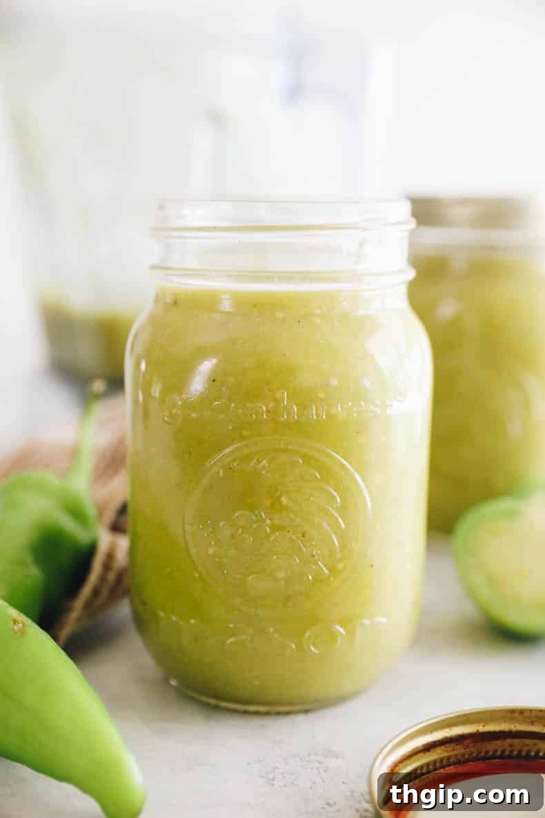 Zesty Green Enchilada Sauce 9 green enchilada sauce in a mason jar.