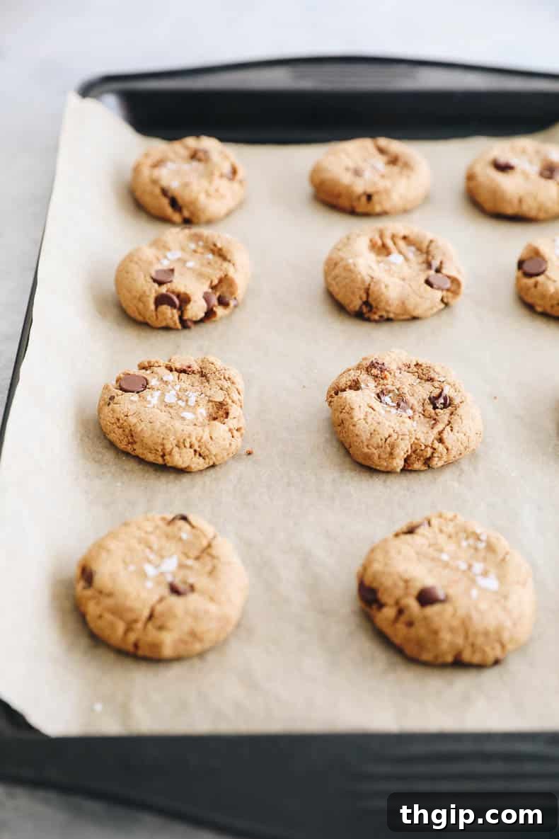 Energizing Protein Cookies 5 Baked protein cookies on a baking sheet with parchment paper.
