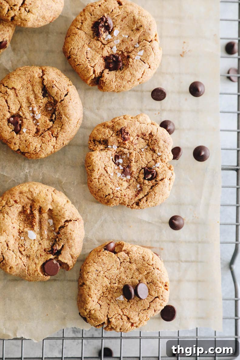 Energizing Protein Cookies 8 overhead of protein chocolate chip cookies cooling on a wire rack.