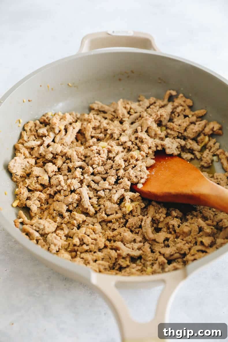 Fragrant Thai Basil Turkey Bowls 3 Thai flavored ground turkey in a skillet