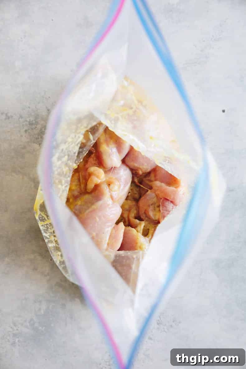 5 Flavor-Packed Chicken Thigh Marinades 5 marinated chicken thighs in a ziploc bag