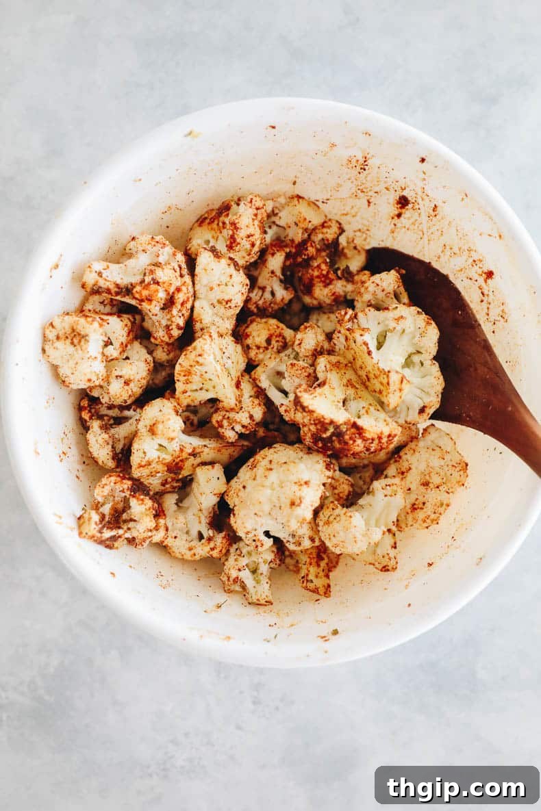 Loaded Crispy Cauliflower Tacos 3 raw cauliflower in a taco seasoning blend