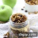 A small bowl of Apple Cinnamon Stovetop Granola, ready to eat.