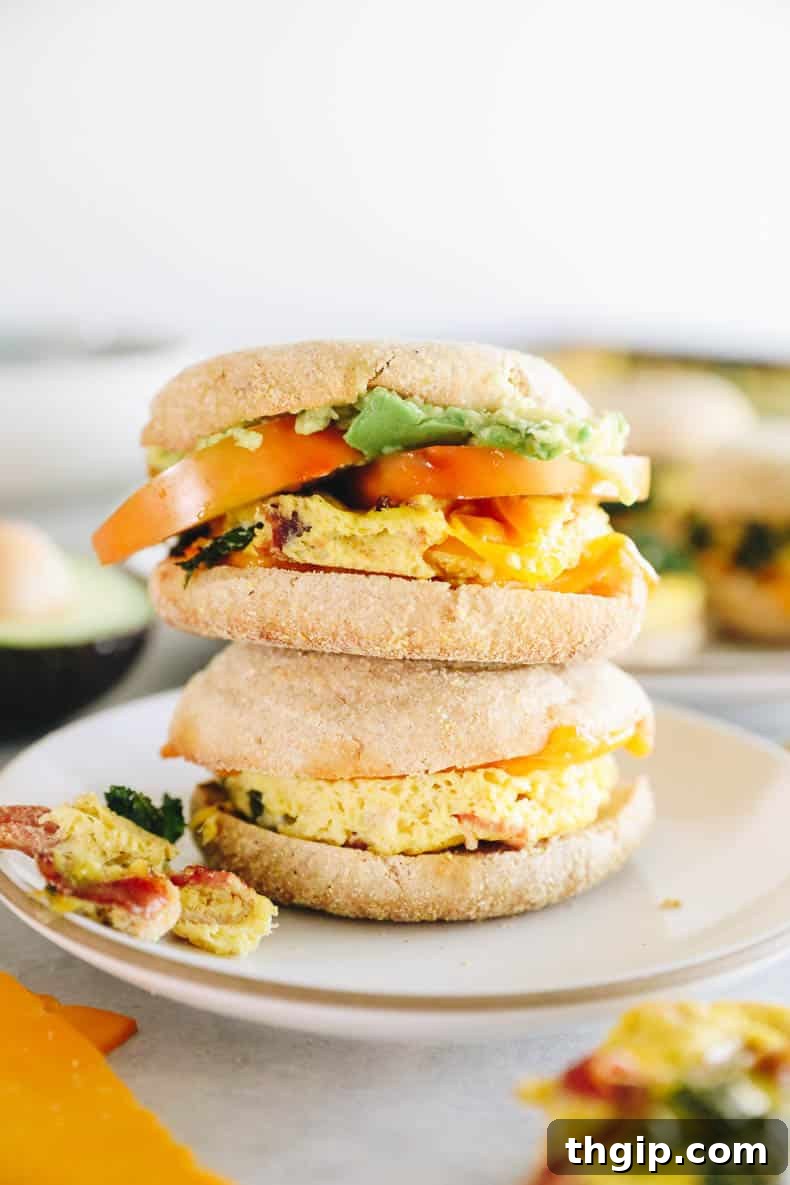 Completed meal prep breakfast sandwich, ready for a delicious breakfast.