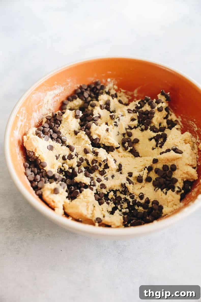 Cottage cheese cookie dough in a bowl after mixing with dry ingredients.