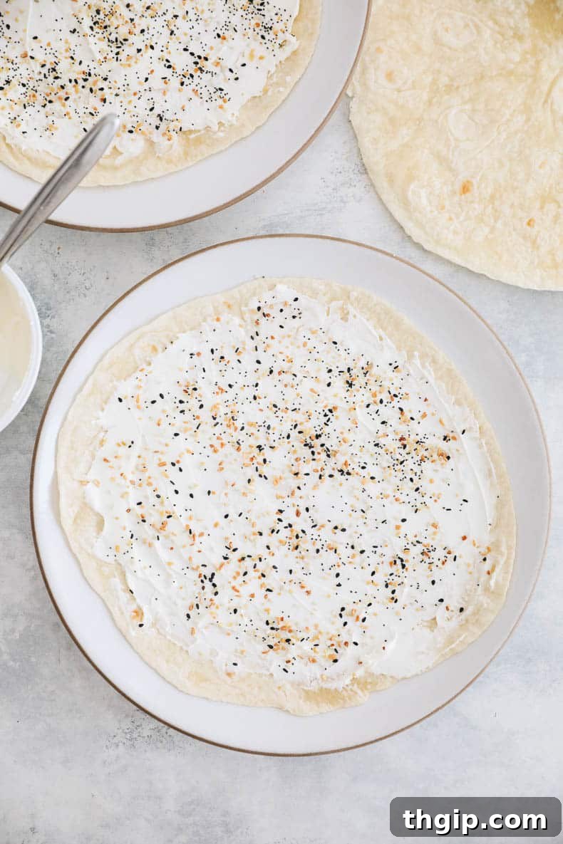 Swirl Bites 3 tortillas with cream cheese and everything bagel seasoning