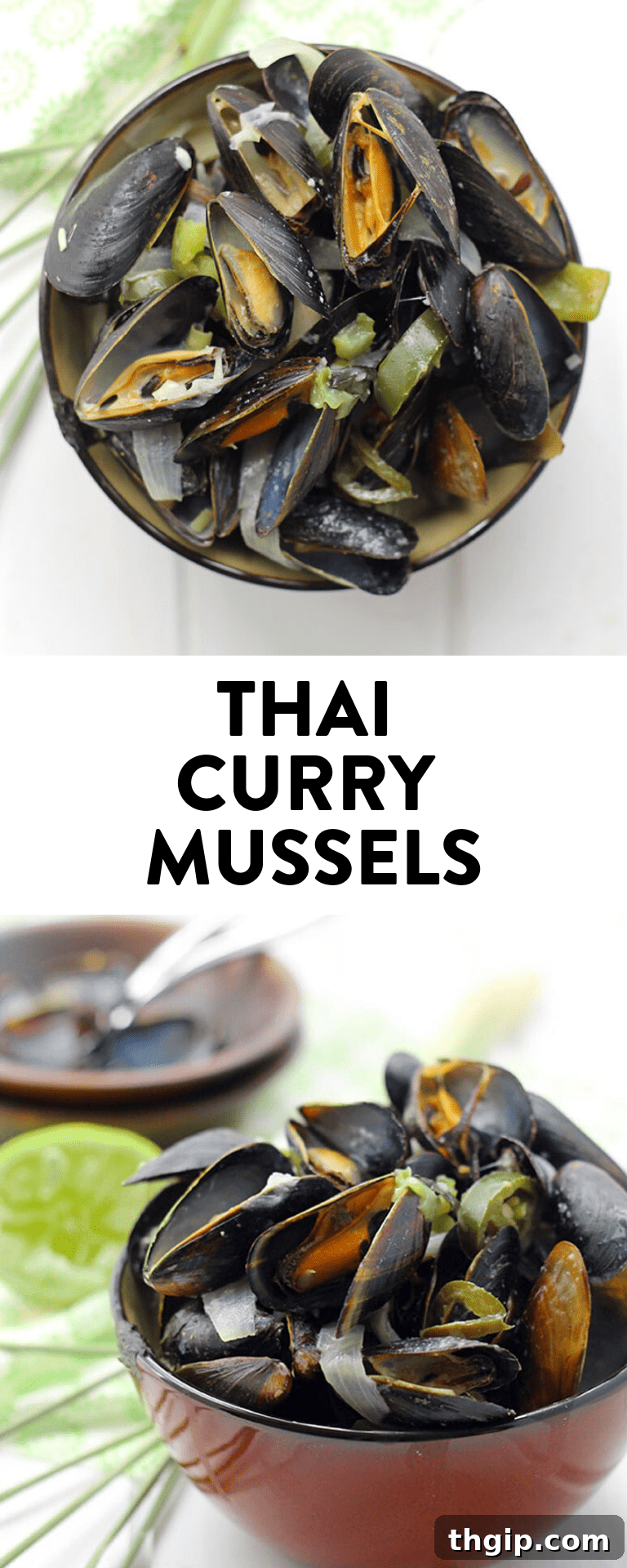 Delicious Thai Curry Mussels served in a large bowl with fresh herbs