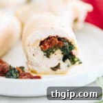 Close-up of baked Kale and Sundried Tomato Stuffed Chicken