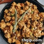 Cornbread Stuffing in a skillet