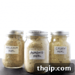 A selection of homemade nut flours, including almond, cashew, and hazelnut, showcased in bowls, ready for use in various recipes.