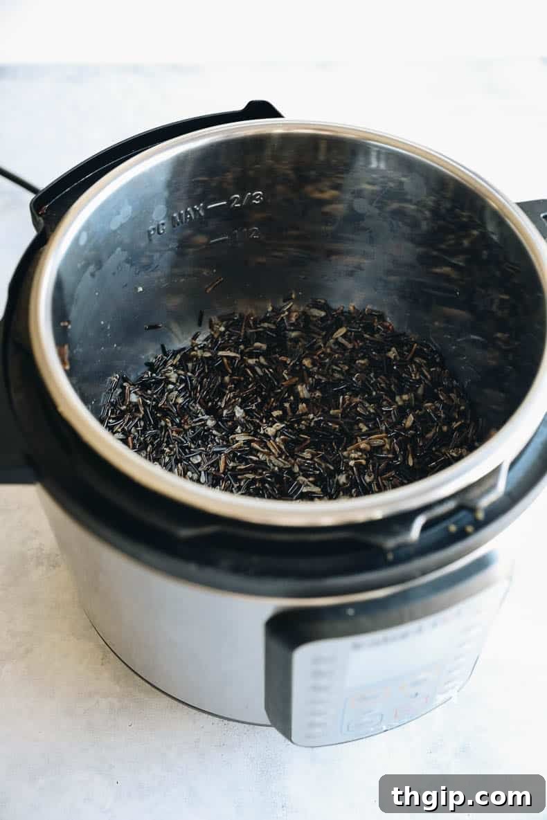 Wild rice cooking in an Instant Pot for a quick and easy method